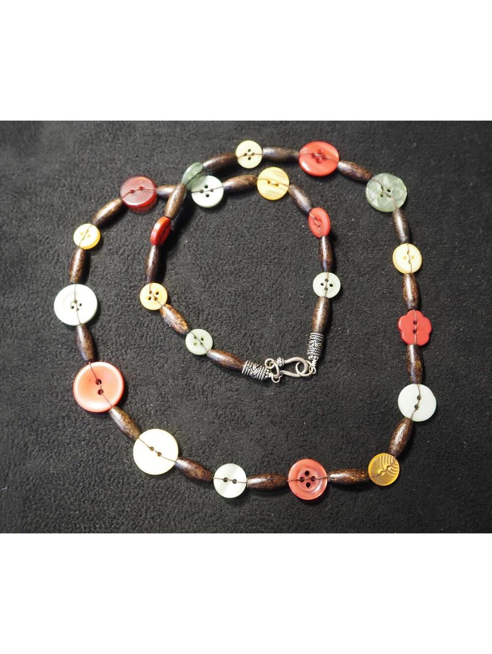 Handmade Multi-Color Button and Wood Bead Statement Necklace